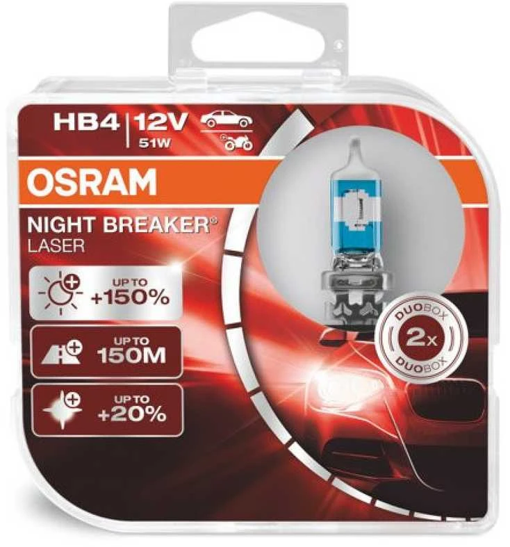 OSRAM Automobilinės lemputės NIGHT BREAKER LASER +150% HB4 51W 12V P22D (amerikietiškiems automobiliams) 2vnt
