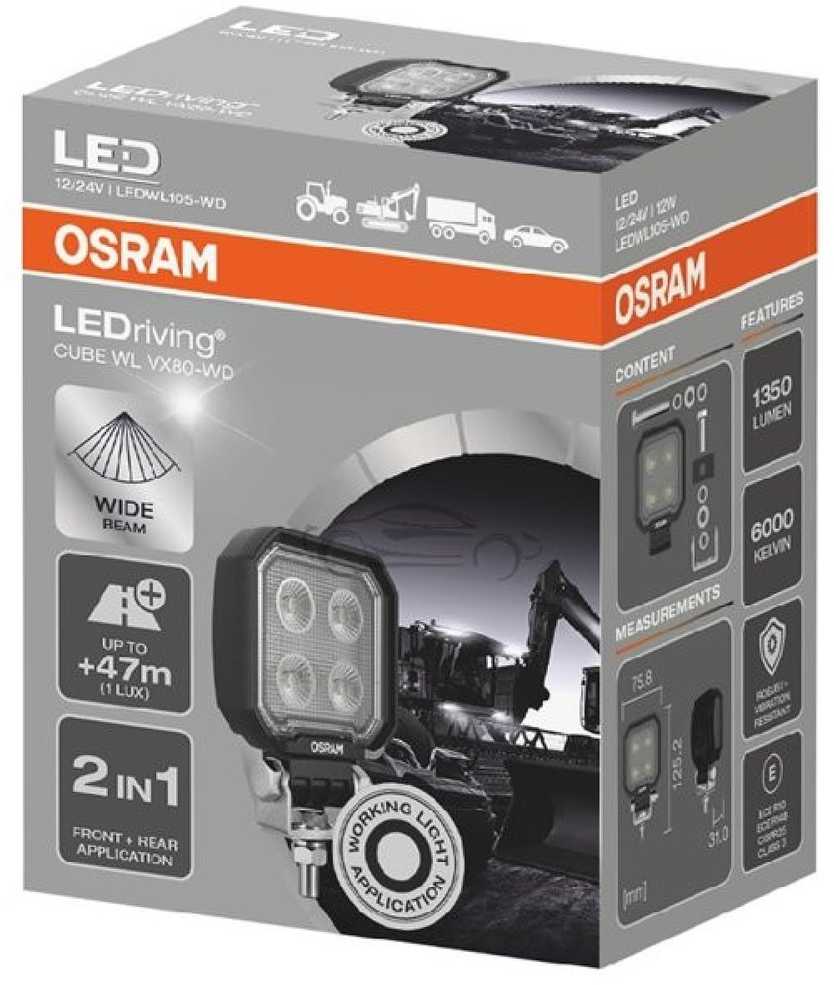 Carruzzo Osram LEDriving® kubinis žibintas, WL VX80-WD 12/24V 12W 47m, ilgas šviesos srautas, 1350lm