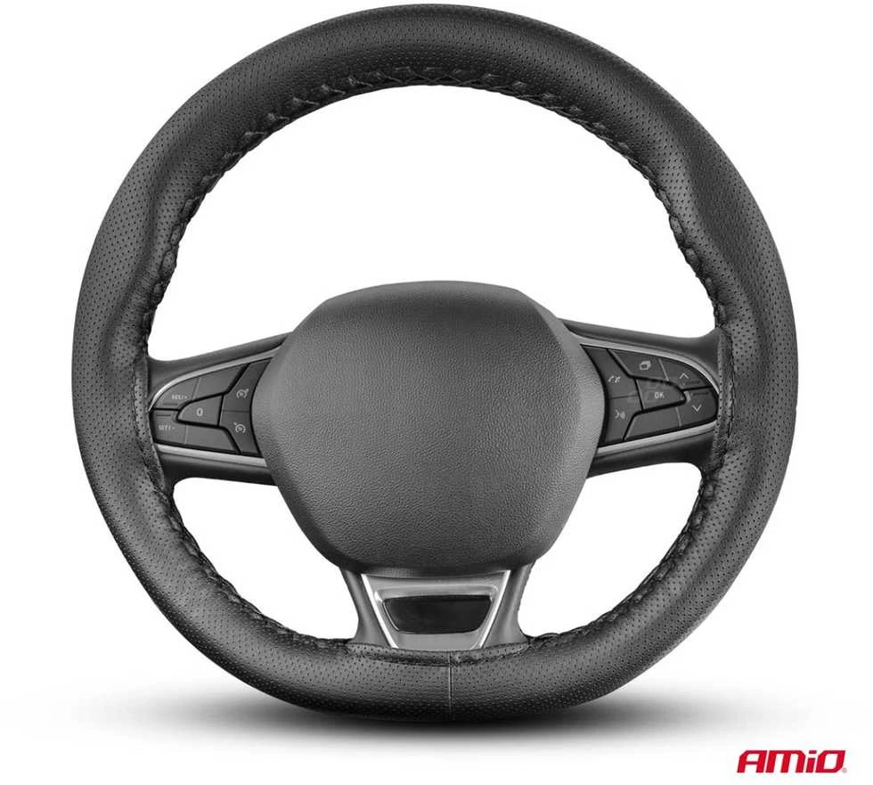 Amio Perforuotas vairo užvalkalas su adata ir siūlais 38–39 cm - juoda / juodos siūlės