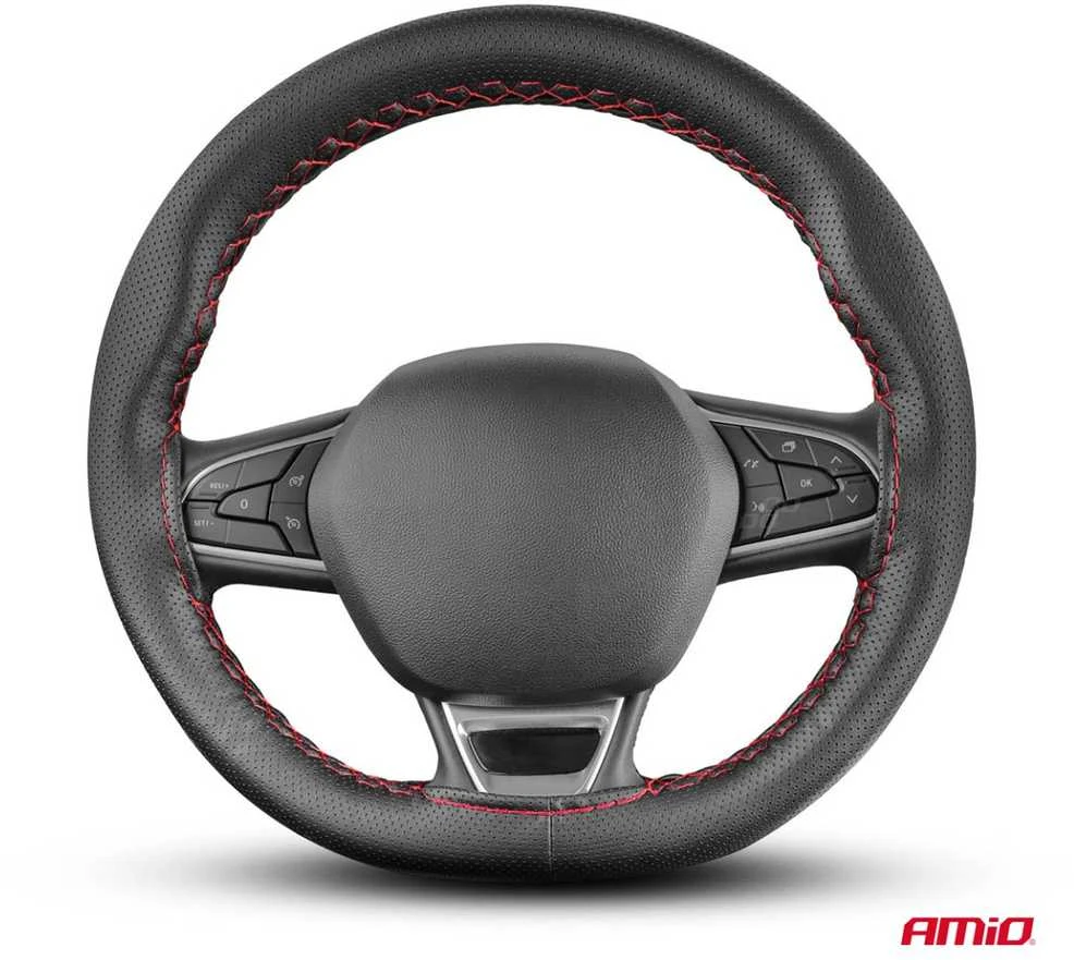Amio Perforuotas vairo užvalkalas su adata ir siūlais 38–39 cm - juoda / raudonos siūlės