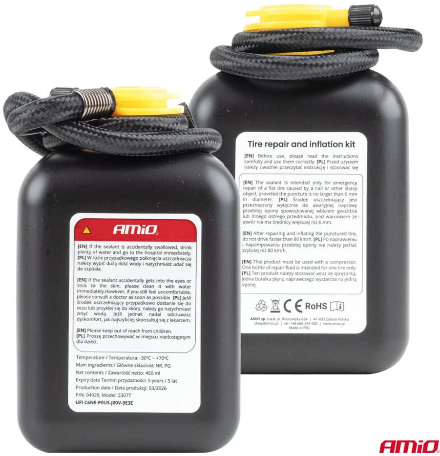 Padangų remonto komplektas su kompresoriumi 19 mm 12 V amio-04929