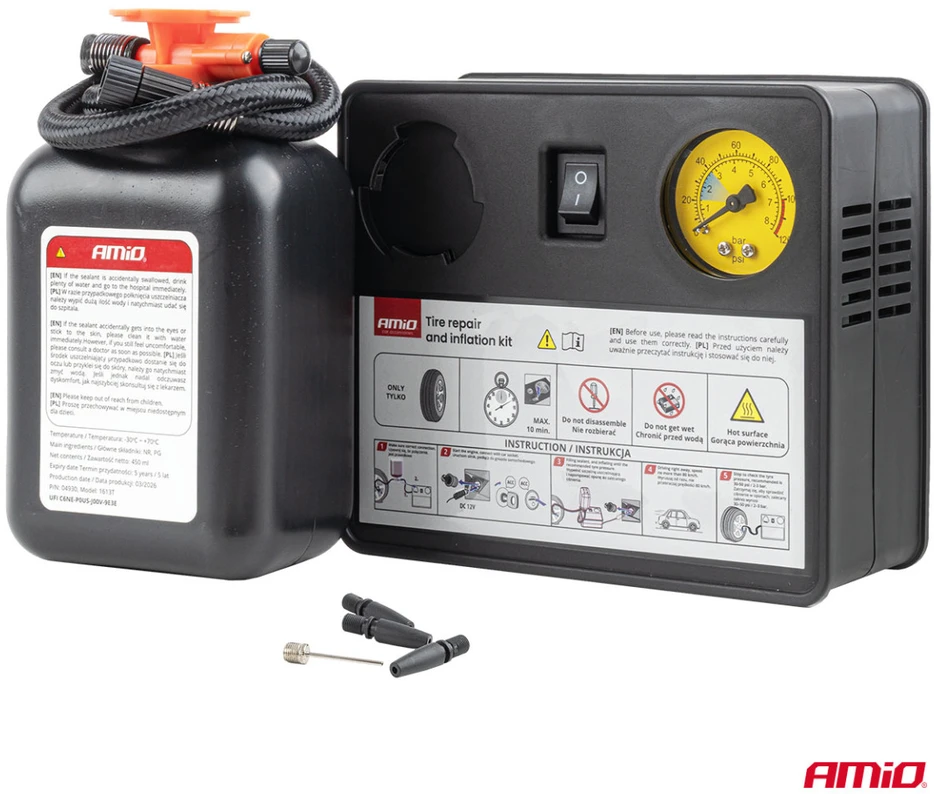 Padangų remonto komplektas su kompresoriumi 31 mm 12 V amio-04930