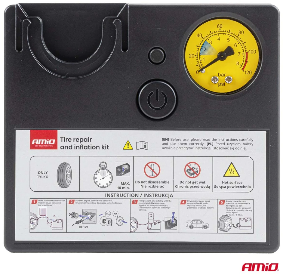 Padangų remonto komplektas su kompresoriumi 19 mm 12 V amio-04929