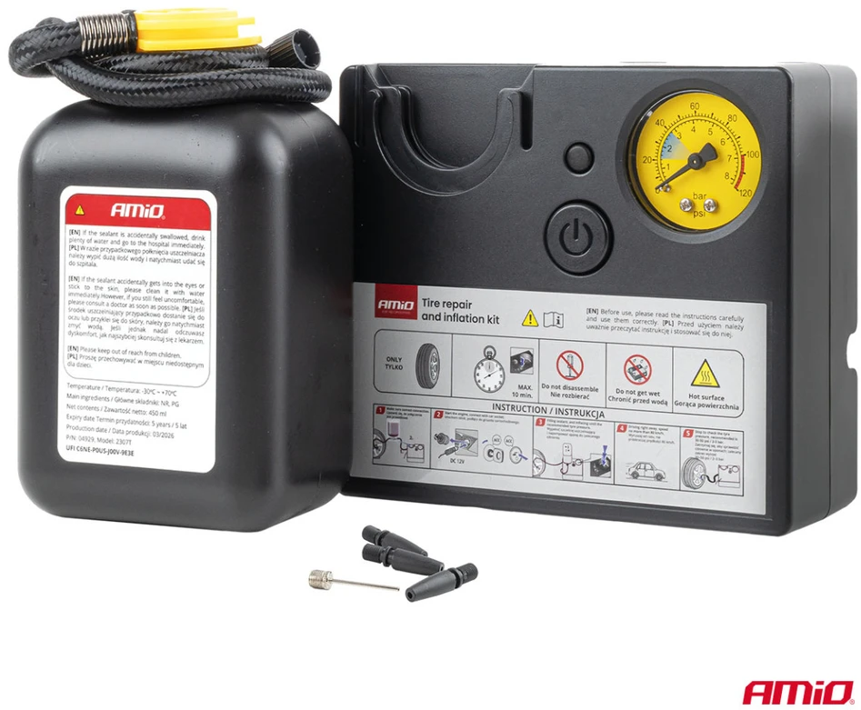 Padangų remonto komplektas su kompresoriumi 19 mm 12 V amio-04929