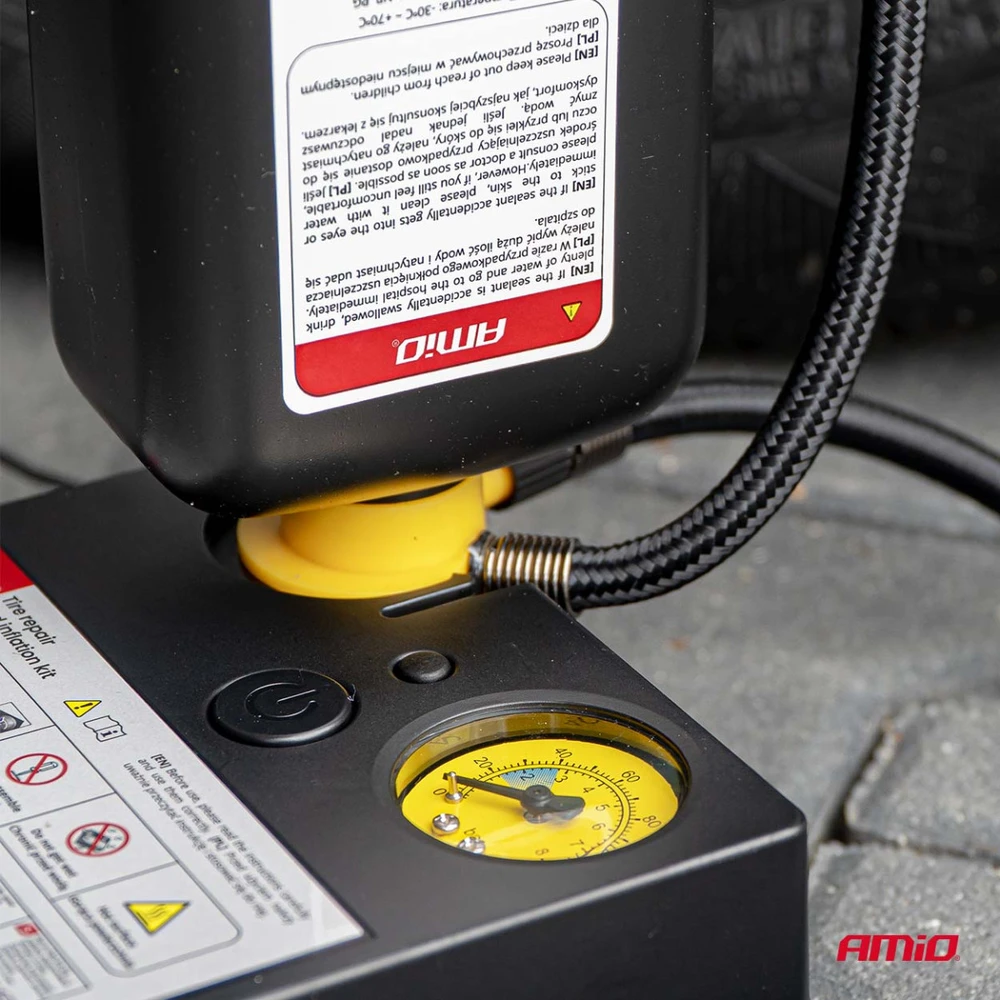 Padangų remonto komplektas su kompresoriumi 19 mm 12 V amio-04929