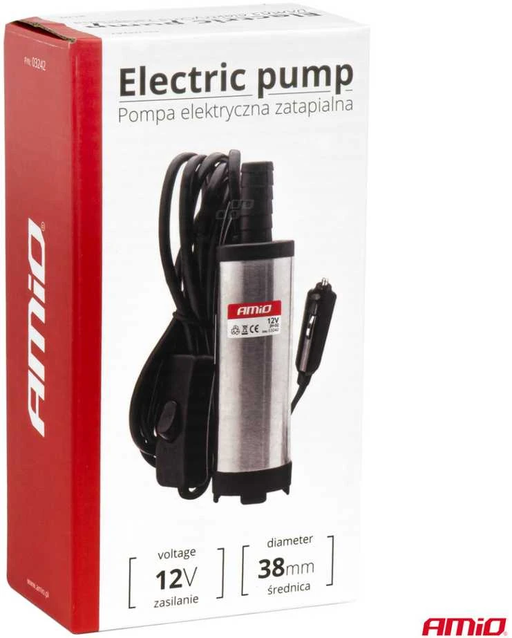 Panardinamoji elektrinė dyzelinio kuro siurbimo pompa 38mm 12V su automobilio uždegimo lizdo adapteriu AMIO-03242