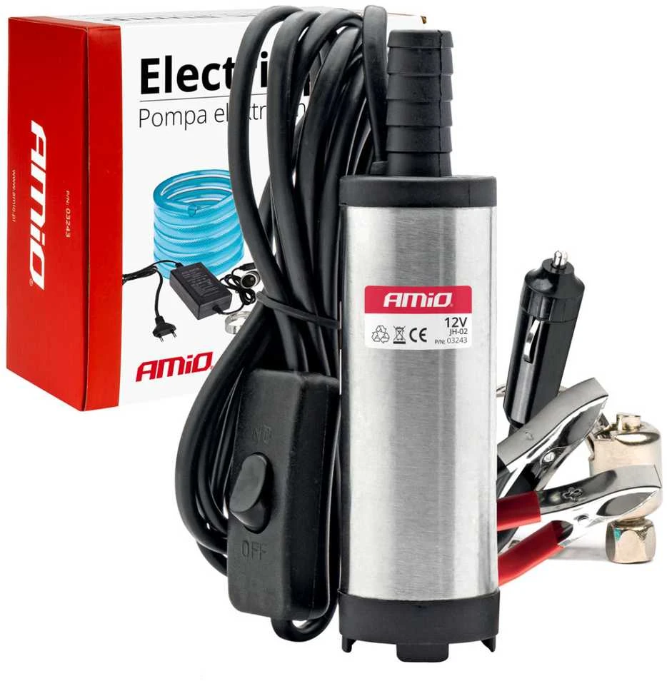 Panardinamoji elektrinė dyzelinio kuro siurbimo pompa 38 mm 12V/230V su žarna AMIO-03243