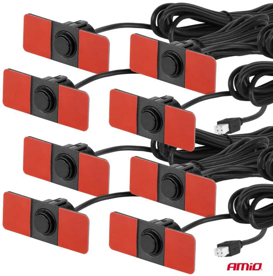 Parkavimo pagalbos sistema LED, 8 juodi jutikliai, vidinis montavimas 16,5 mm AMIO-02256