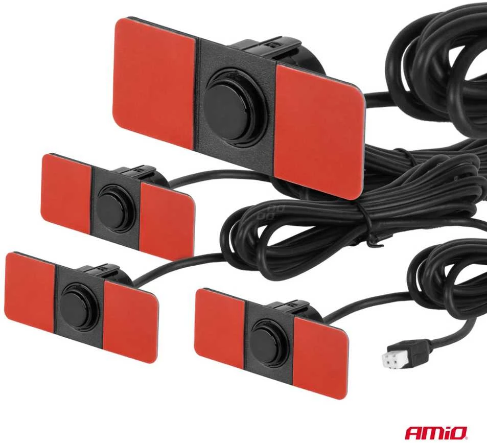 Parkavimo pagalbos sistema LED COB, 4 juodi jutikliai, vidinis montavimas 16,5 mm AMIO-02285