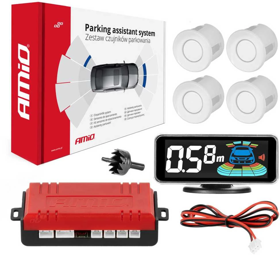 Parkavimo pagalbos sistema LED-GRAF 3D, 4 balti jutikliai 21,5 mm AMIO-03188