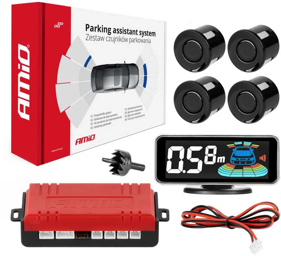 Parkavimo pagalbos sistema LED-GRAF 3D, 4 juodi jutikliai 21,5 mm AMIO-03185