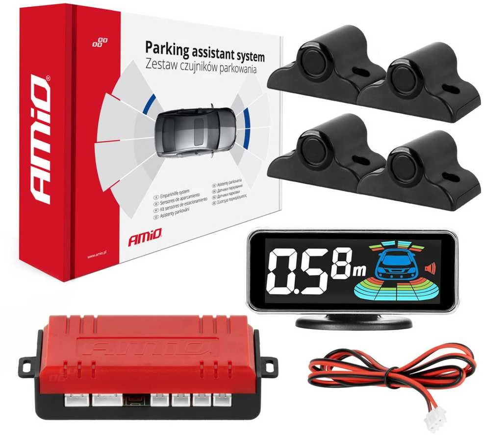 Parkavimo pagalbos sistema LED-GRAF 3D, 4 juodi jutikliai 19 mm, sunkvežimiams AMIO-03189