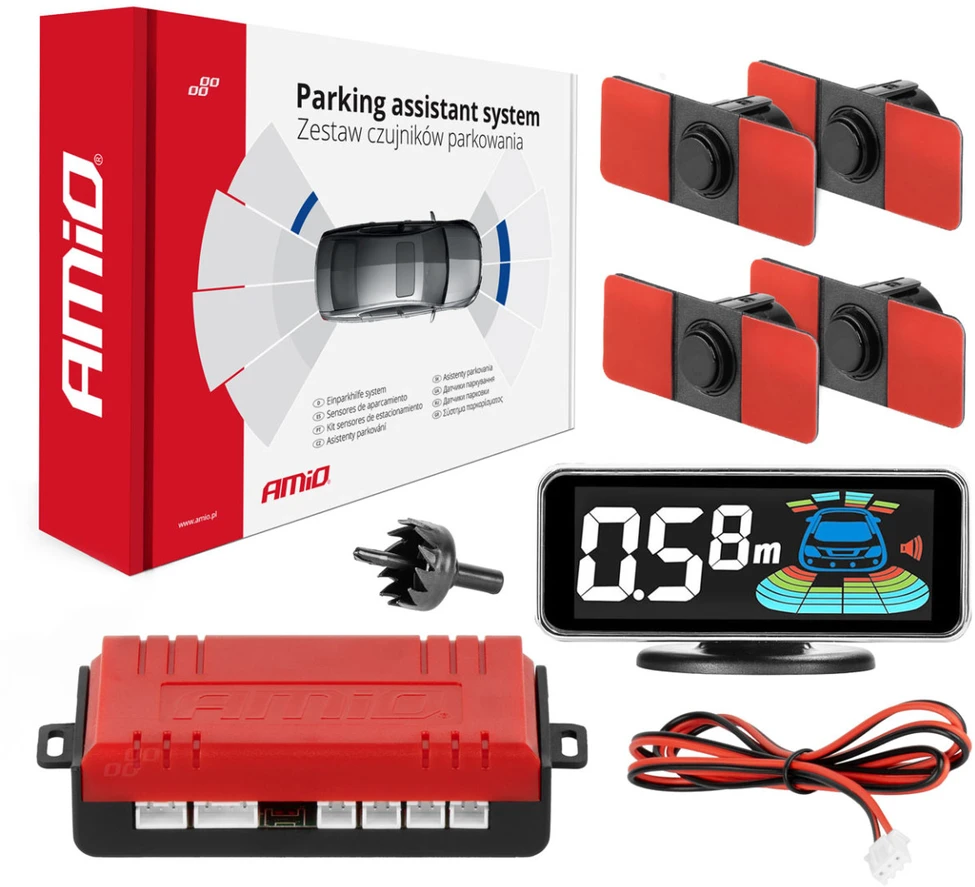 Parkavimo pagalbos sistema LED-GRAF 3D, 4 juodi jutikliai 16,5 mm, vidinis montavimas AMIO-03190