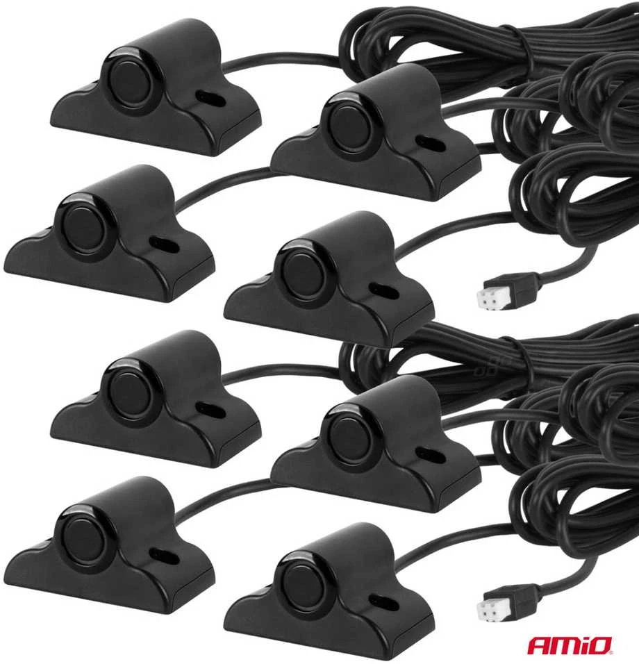 Parkavimo pagalbos sistema LED-GRAF 3D, 8 juodi jutikliai 19 mm, sunkvežimiams AMIO-03195