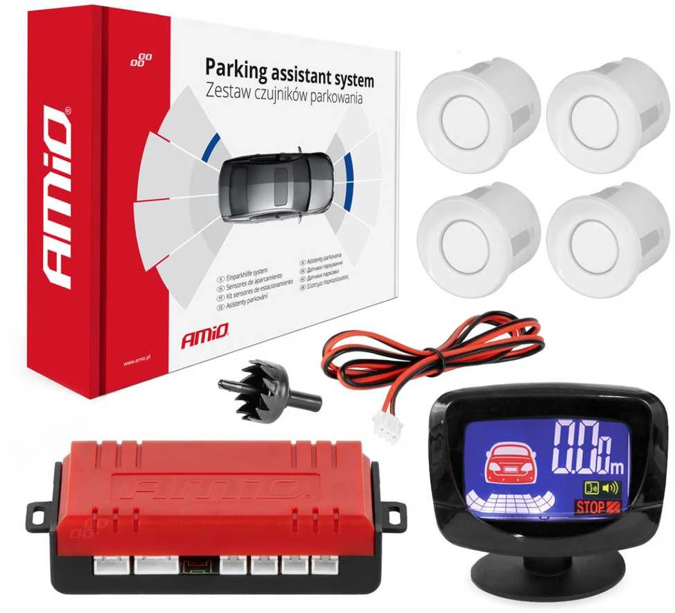 Parkavimo pagalbos sistema LED-GRAF, 4 balti jutikliai 22 mm AMIO-01563