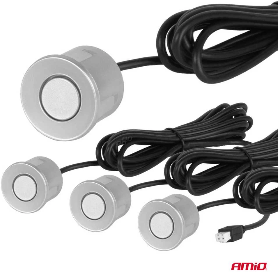 Parkavimo pagalbos sistema su garso signalu, 4 sidabro spalvos jutikliai 22 mm AMIO-01021