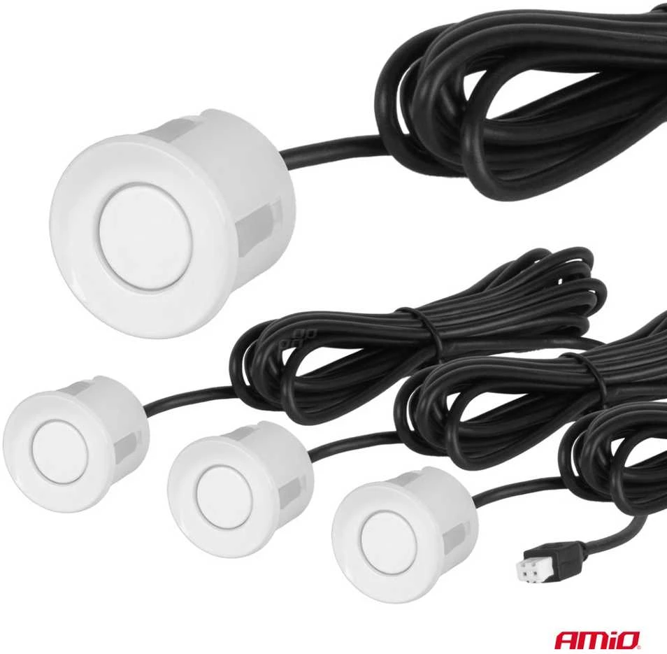 Parkavimo pagalbos sistema su garso signalu, 4 balti jutikliai 22 mm AMIO-01568