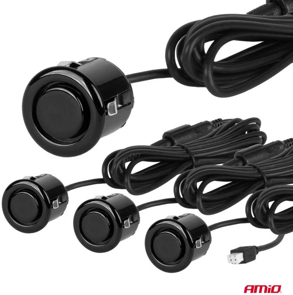 Parkavimo pagalbos sistema su garso signalu, 4 juodi jutikliai GOLD 18 mm AMIO-01576