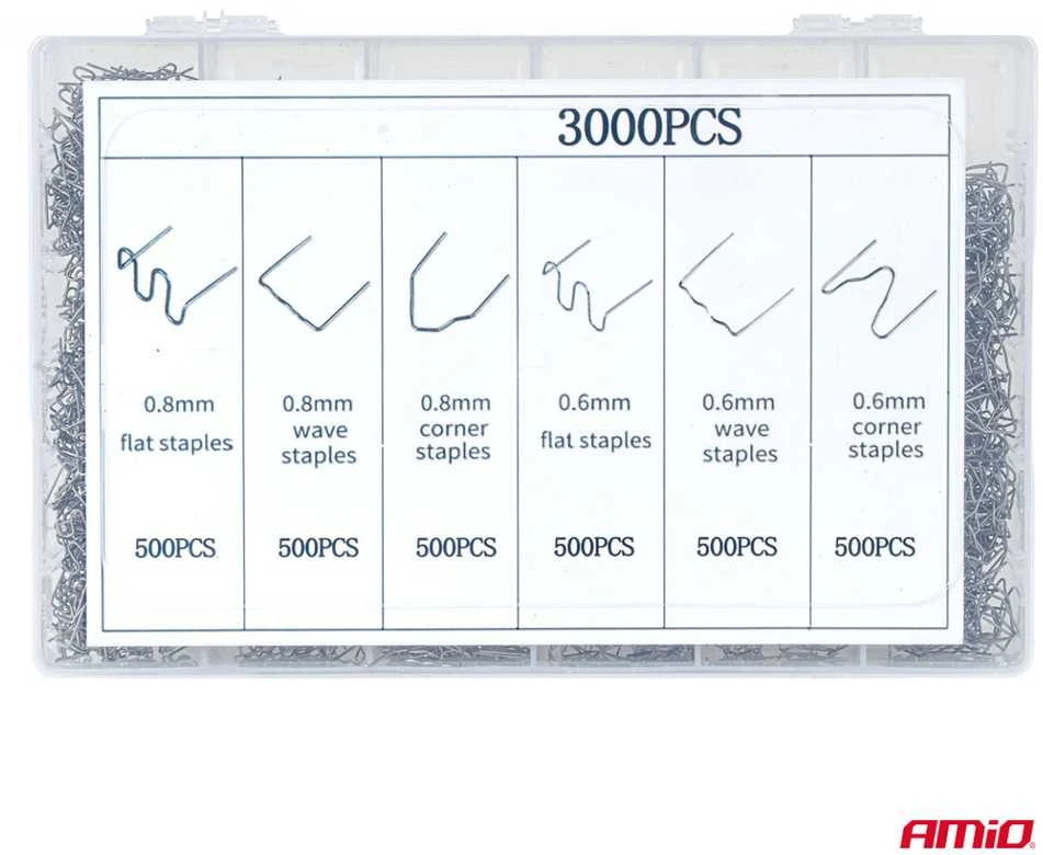 Plastiko suvirinimo segtukų rinkinys, 3000 vnt. AMIO-04743