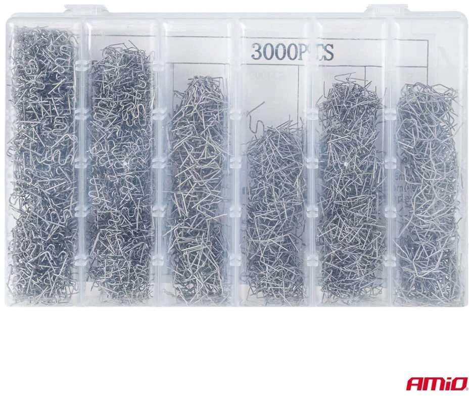 Plastiko suvirinimo segtukų rinkinys, 3000 vnt. AMIO-04743