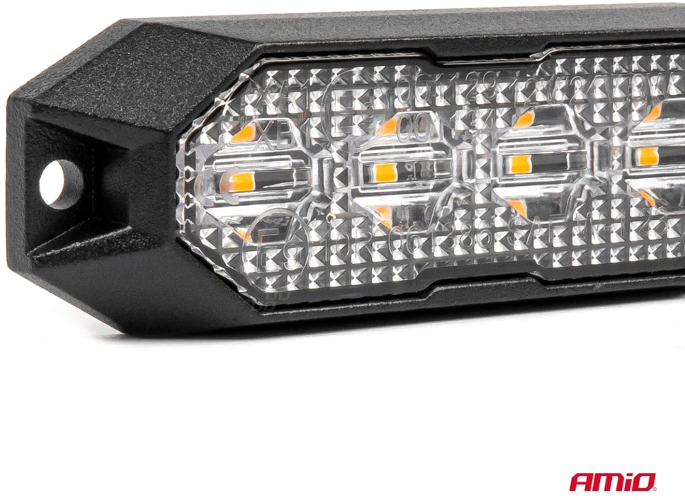 Plokščia LED įspėjamoji blykstės lempa, oranžinė, 4x3W, R65 R10, 12V/24V, IP6K9K AMIO-03929