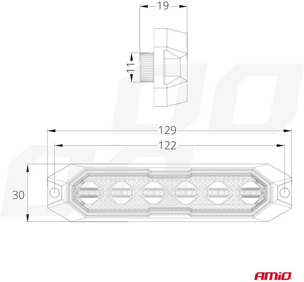Plokščia LED įspėjamoji lemputė 6x3W 12/24V R65 R10 AMIO-03930