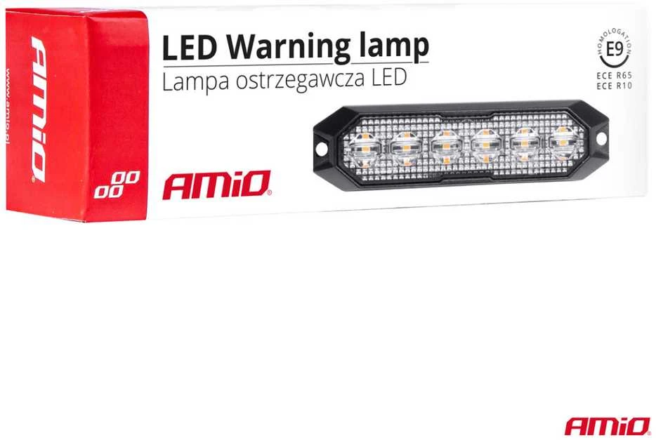 Plokščia LED įspėjamoji lemputė 6x3W 12/24V R65 R10 AMIO-03930
