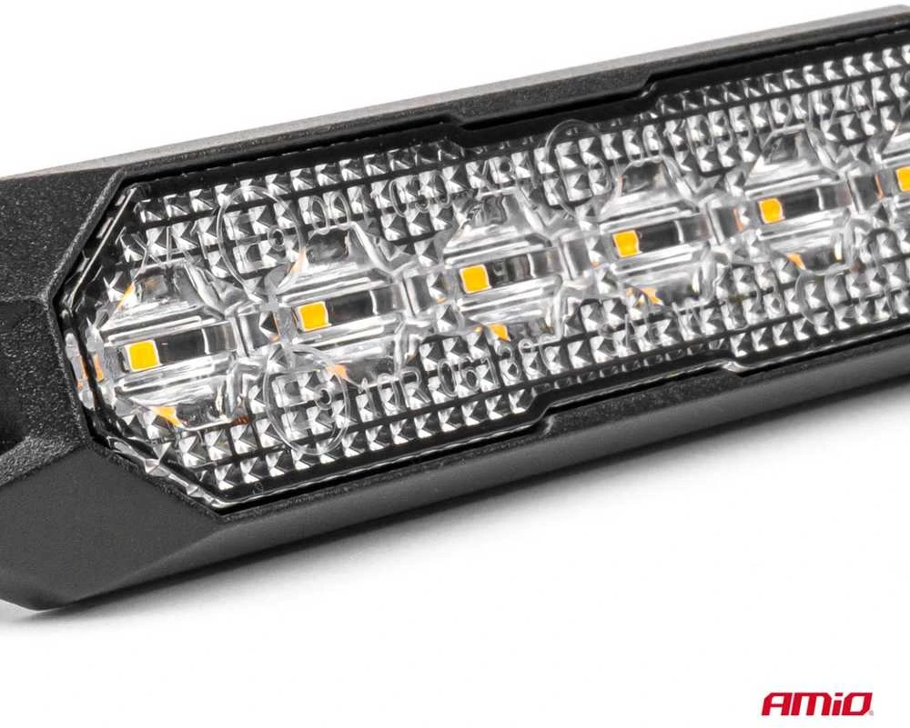 Plokščia LED įspėjamoji lemputė 6x3W 12/24V R65 R10 AMIO-03930