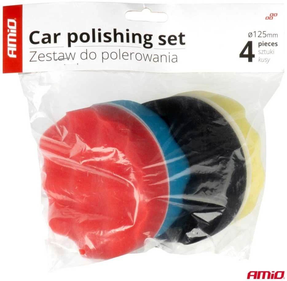 Poliravimo kempinių rinkinys su „velcro“ tvirtinimu, 4 vnt., 125 mm AMIO-03710