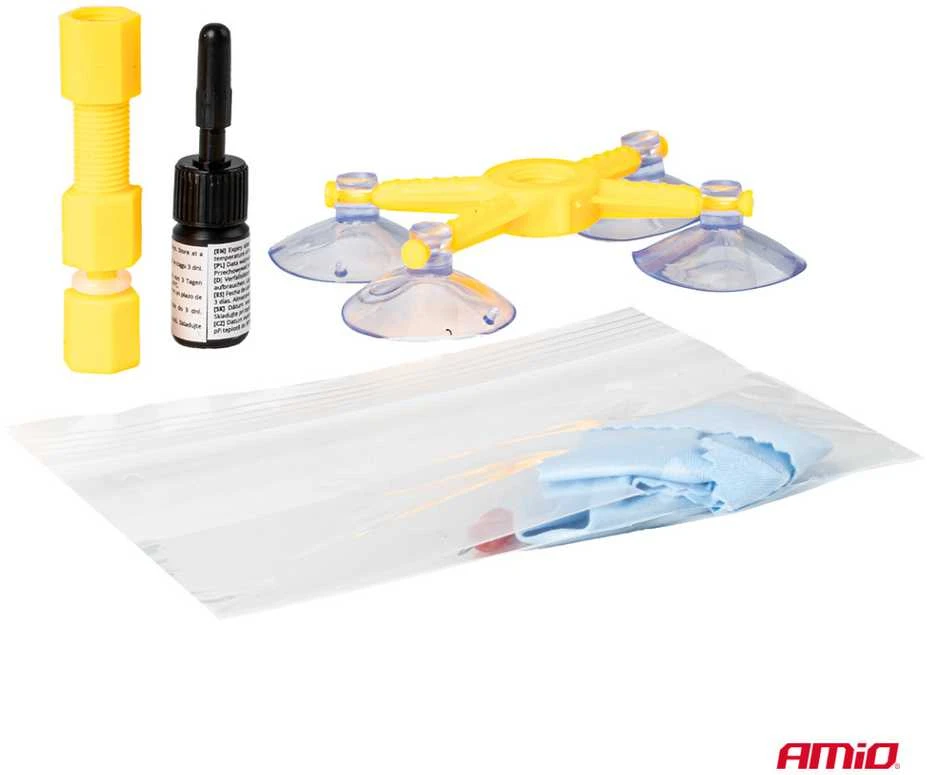 Priekinio stiklo taisymo rinkinys su aplikatoriumi ir siurbtuku DIY AMIO-04792