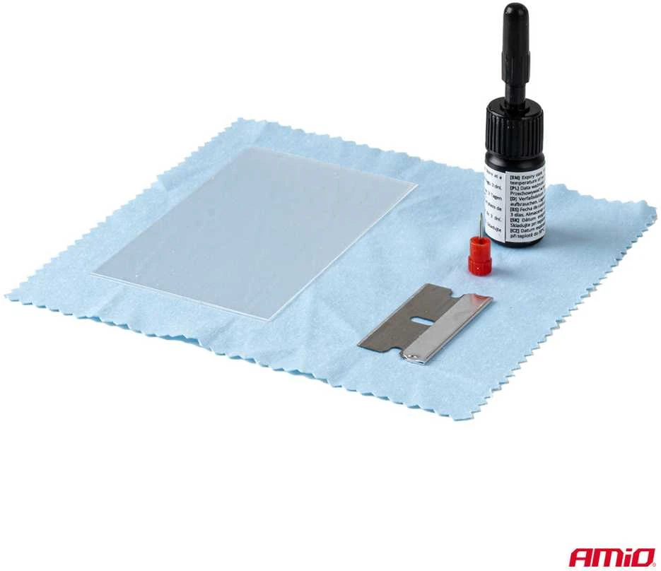 Priekinio stiklo taisymo rinkinys su aplikatoriumi ir siurbtuku DIY AMIO-04792