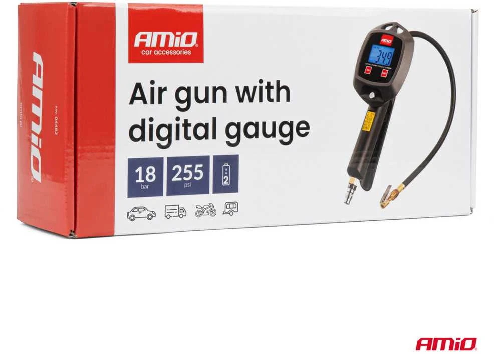 Pripūtimo pistoletas su skaitmeniniu manometru 18 bar AMIO-04482