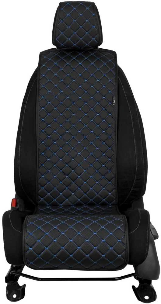 Sėdynės užvalkalas EVAtech ECO Basic, 1 vnt. - juoda / juodi kraštai / mėlynos siūlės
