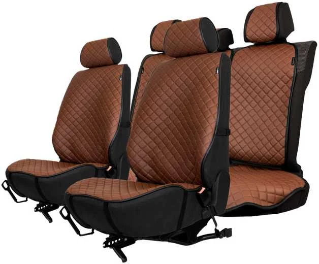 Sėdynės užvalkalų komplektas EVAtech ECO PRO, 3 vnt. - ruda / juodi kraštai / rudos siūlės