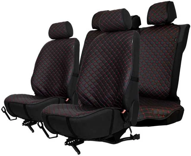 Sėdynės užvalkalų komplektas EVAtech ECO PRO, 3 vnt. - juoda / juodi kraštai / raudonos siūlės
