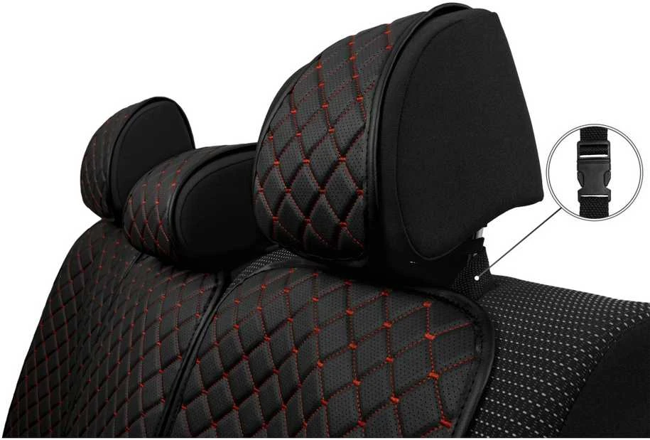 Sėdynės užvalkalų komplektas EVAtech ECO Max, 3 vnt. - juoda / juodi kraštai / raudonos siūlės