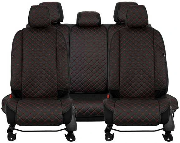 Sėdynės užvalkalų komplektas EVAtech ECO Max, 3 vnt. - juoda / juodi kraštai / raudonos siūlės