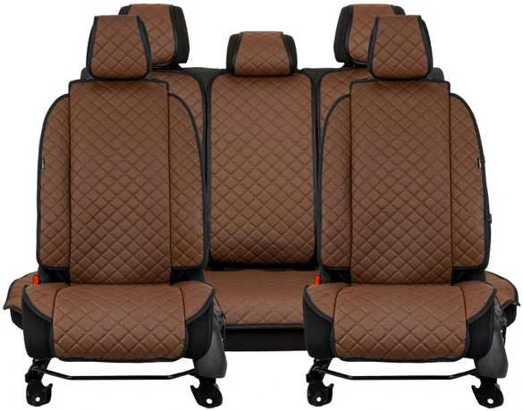 Sėdynės užvalkalų komplektas EVAtech ECO Max, 3 vnt. - ruda / juodi kraštai / rudos siūlės