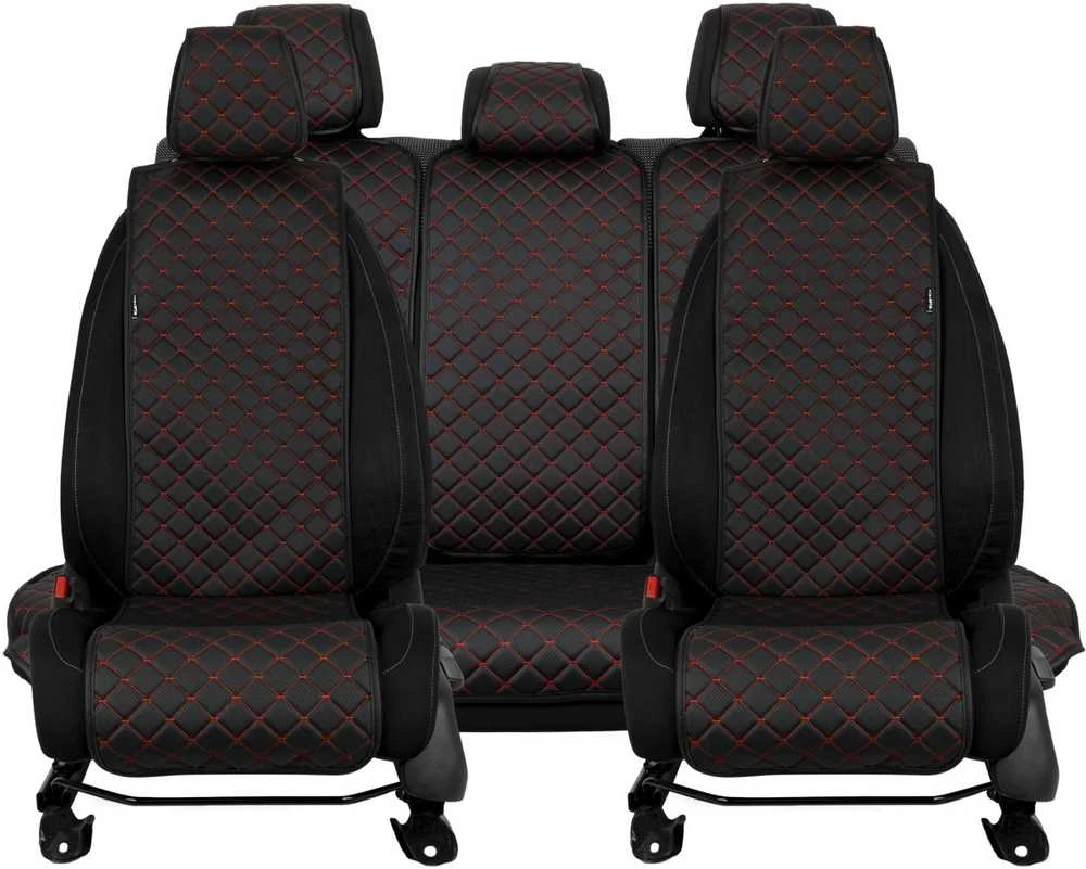 Sėdynės užvalkalų komplektas EVAtech ECO Basic, 3 vnt.- juoda / juodi kraštai / raudonos siūlės