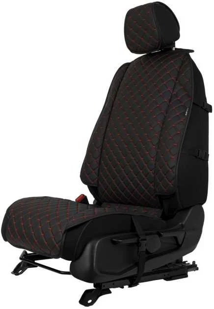Sėdynės užvalkalų komplektas EVAtech ECO Max, 3 vnt. - juoda / juodi kraštai / raudonos siūlės