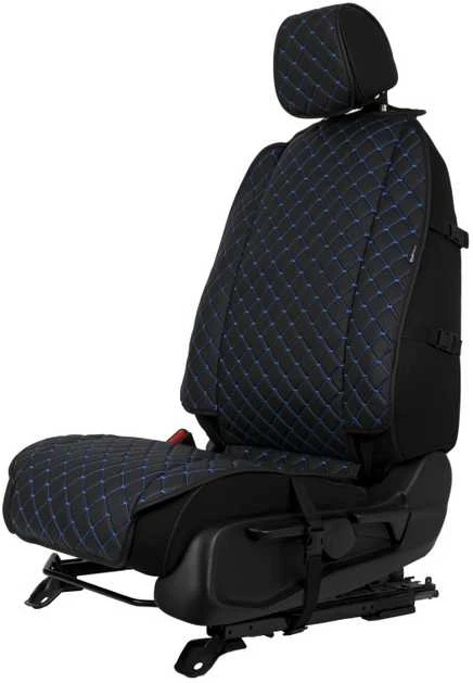 Sėdynės užvalkalų komplektas EVAtech ECO Max, 3 vnt. - juoda / juodi kraštai / mėlynos siūlės