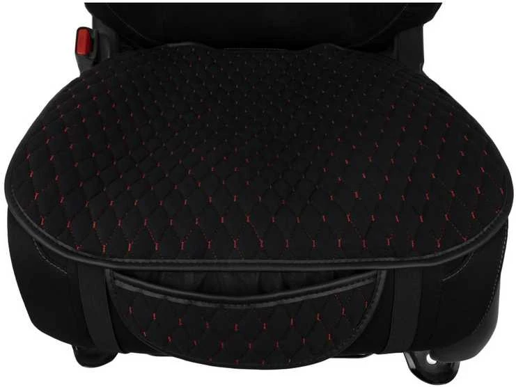 Sėdynės užvalkalų sėdimosios dalys EVAtech, 2 vnt. - juoda / juodi kraštai / raudonos siūlės