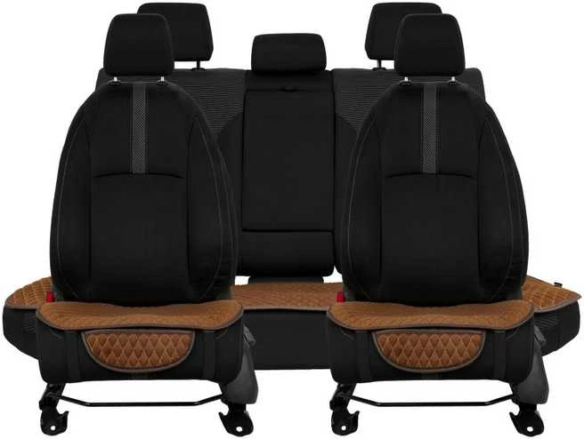 Sėdynės užvalkalų sėdimųjų dalių komplektas EVAtech, 3 vnt. - ruda / rudi kraštai / rudos siūlės