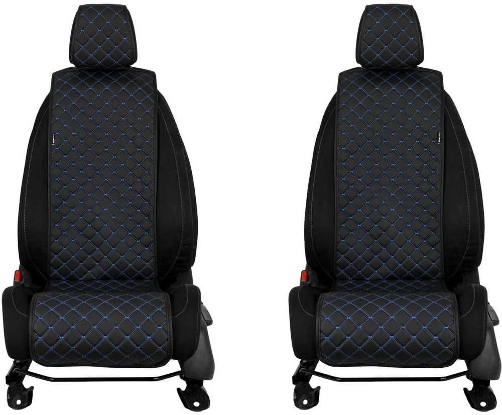 Sėdynių užvalkalai EVAtech ECO Basic, 2 vnt - juoda / juodi kraštai / mėlynos siūlės