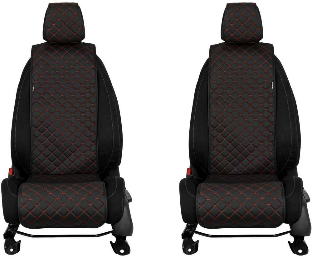 Sėdynių užvalkalai EVAtech ECO Basic, 2 vnt. - juoda / juodi kraštai / raudonos siūlės