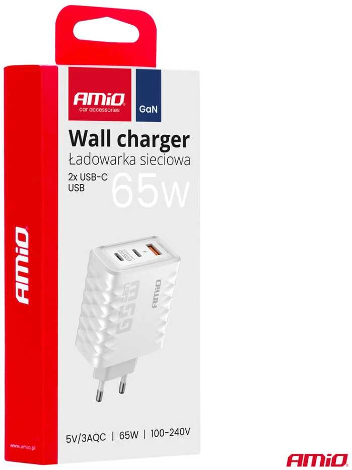 Sieninis įkroviklis 65W Quick Charge USB-A + 2x USB-C AMIO-04289