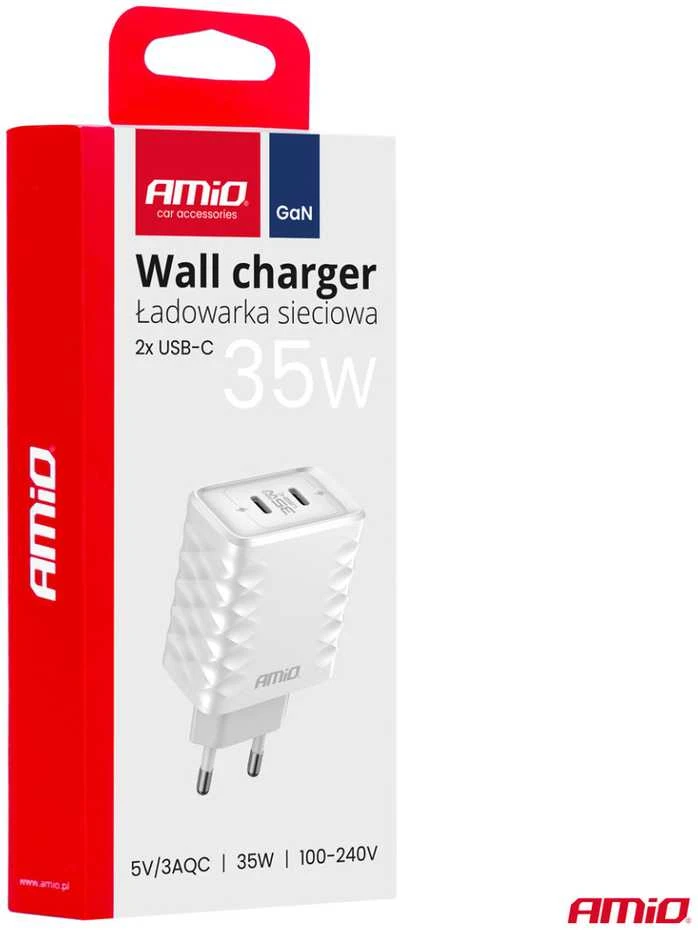 Sieninis įkroviklis Quick Charge 35W 2x USB-C AMIO-04288