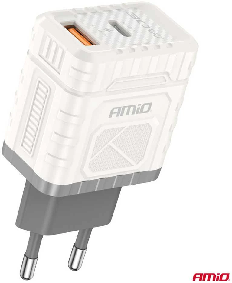Sieninis įkroviklis Quick Charge GaN 30W USB-A + USB-C AMIO-04286