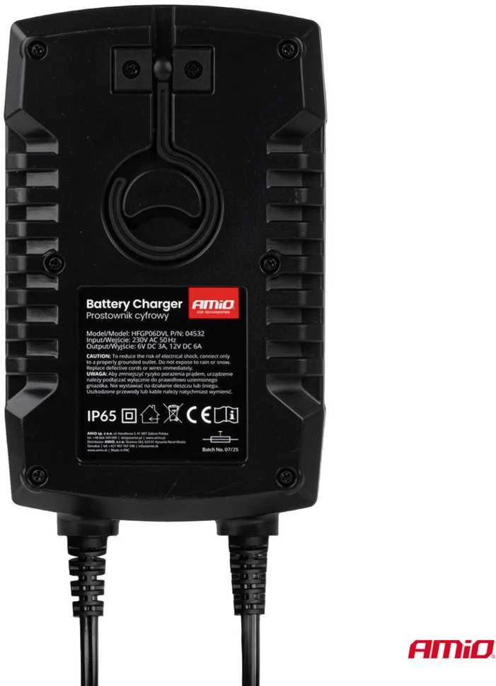 Skaitmeninis akumuliatoriaus įkroviklis AGM/GEL/LiFePO4 6A 6/12V PRO HOOK AMIO-04532