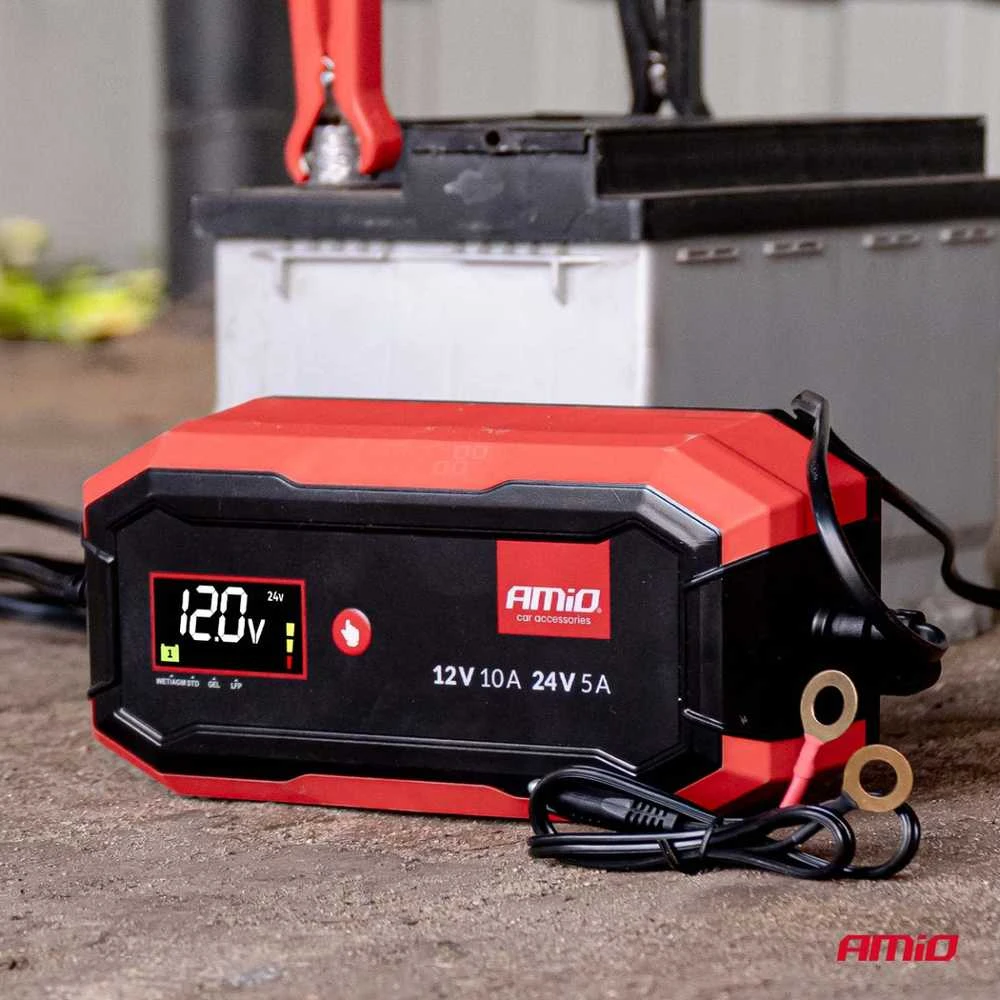 Skaitmeninis akumuliatoriaus įkroviklis AGM/GEL/STD/LiFePO4 10A 12/24V PRO AMIO-04528